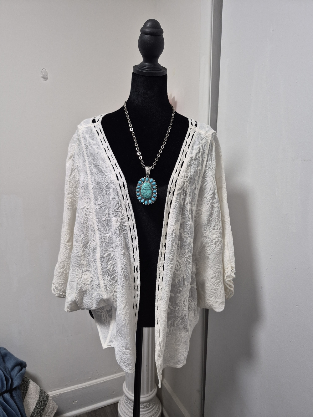 Lucky Brand White Lace Open-Front Cardigan